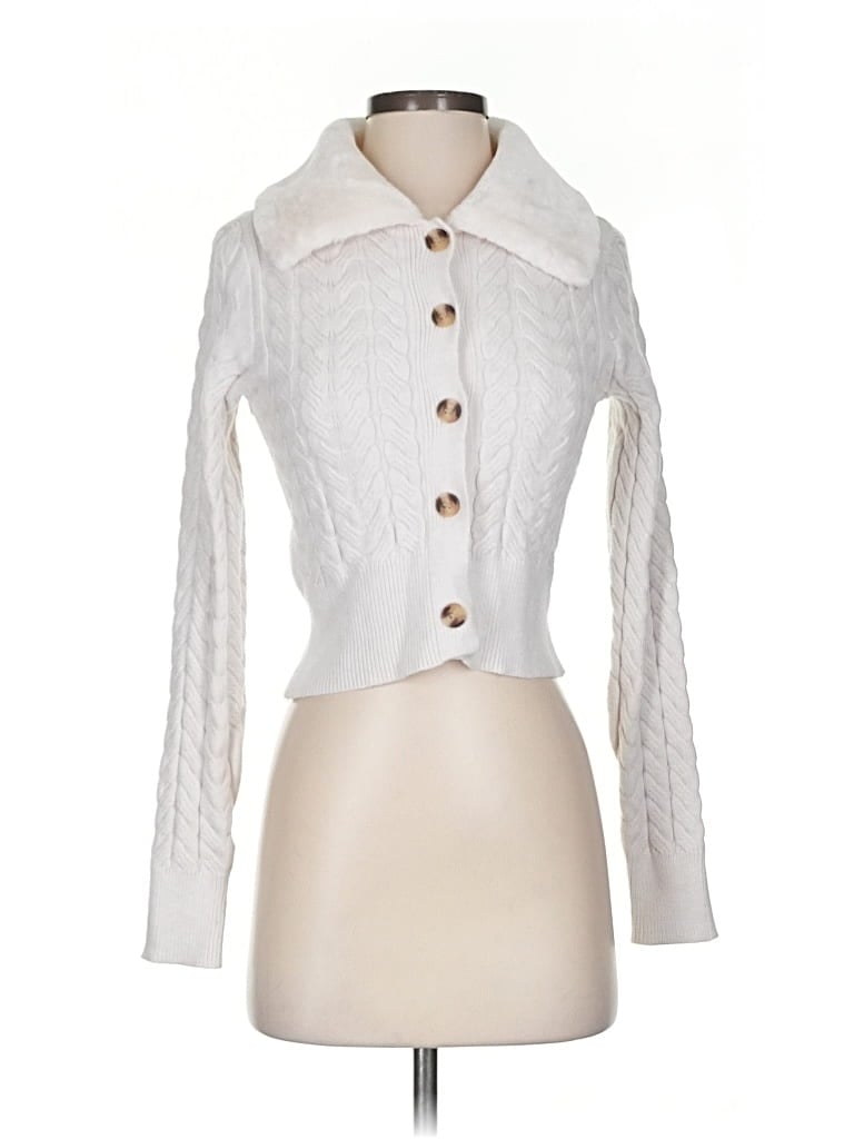 Pre-owned Pink Rose Cardigan Sweater In White