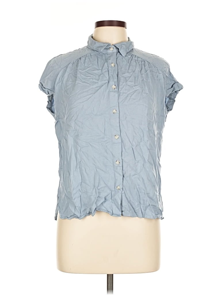 Pre-owned Rose + Olive Sleeveless Button Down Shirt In Blue