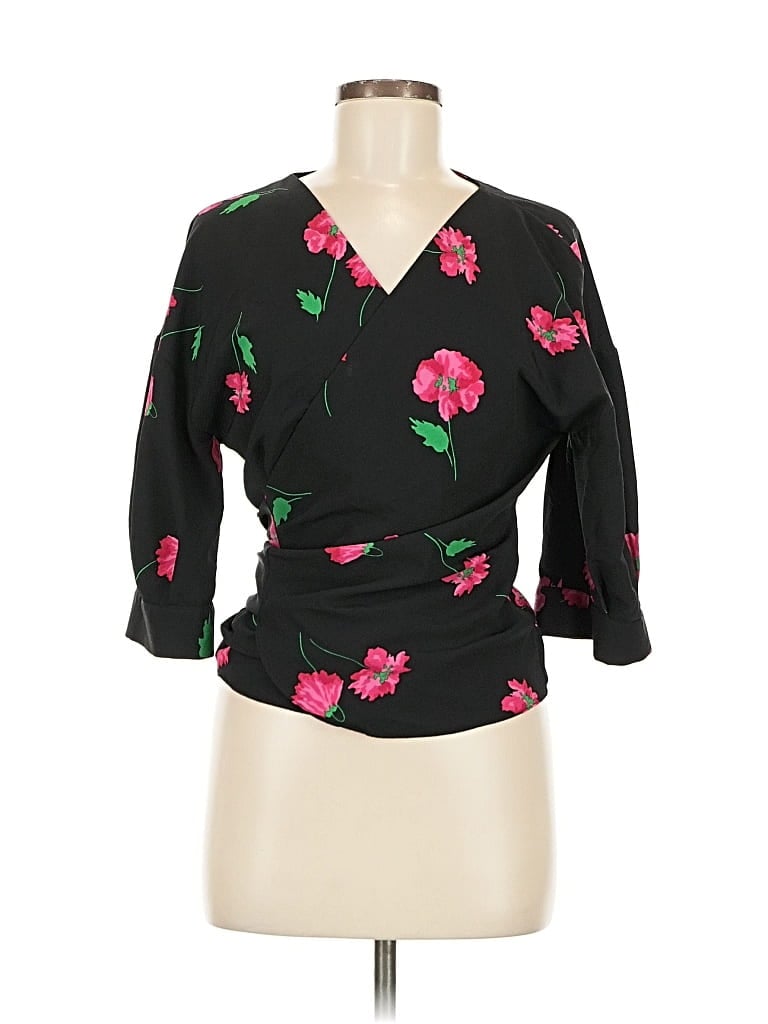 Pre-owned Zara Basic 3/4 Sleeve Blouse In Black