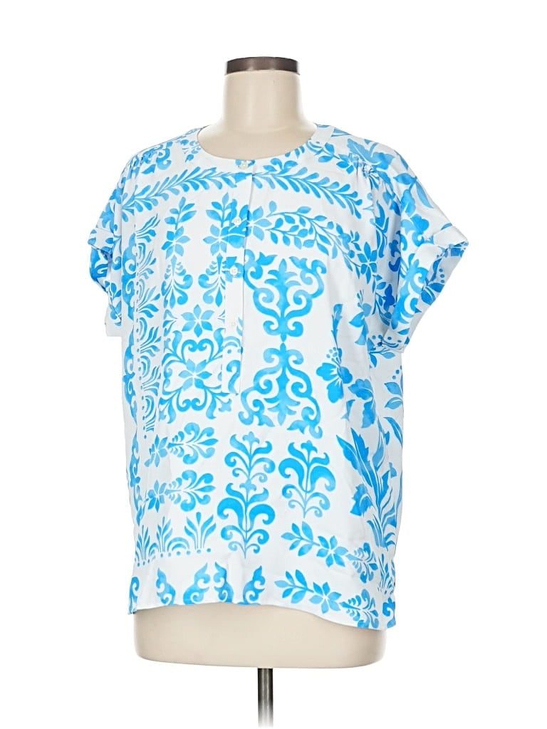 Pre-owned Ann Taylor Short Sleeve Blouse In Blue