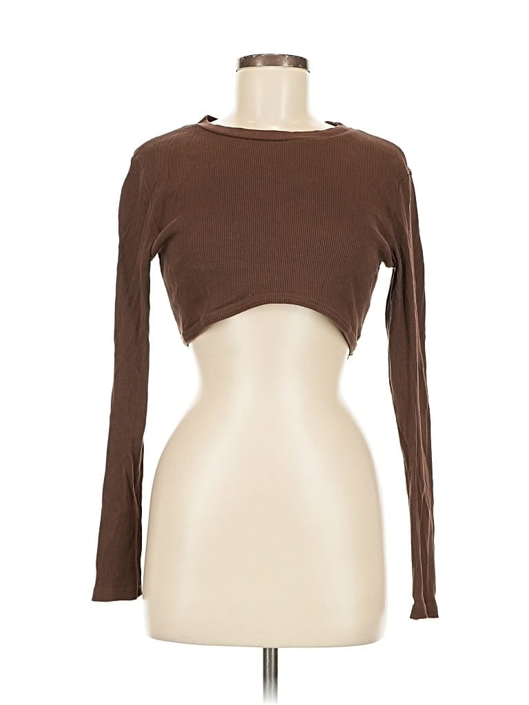 NASTY GAL INC. Pre-owned 3/4 Sleeve T-shirt In Brown