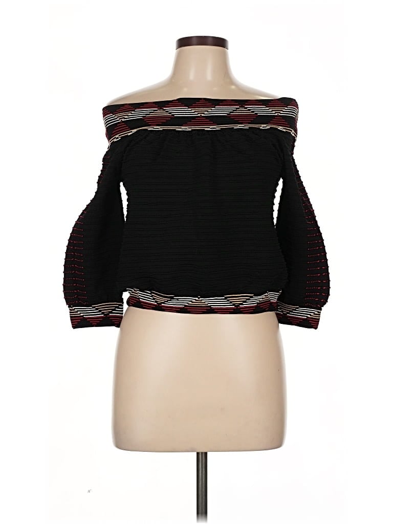 Pre-owned Maje 3/4 Sleeve Top Black Off The Shoulder Neckline Tops