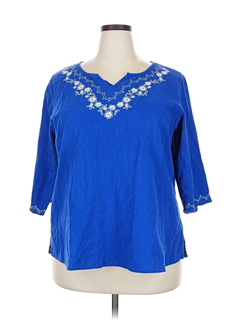 Pre-owned Denim & Co 3/4 Sleeve Blouse In Blue