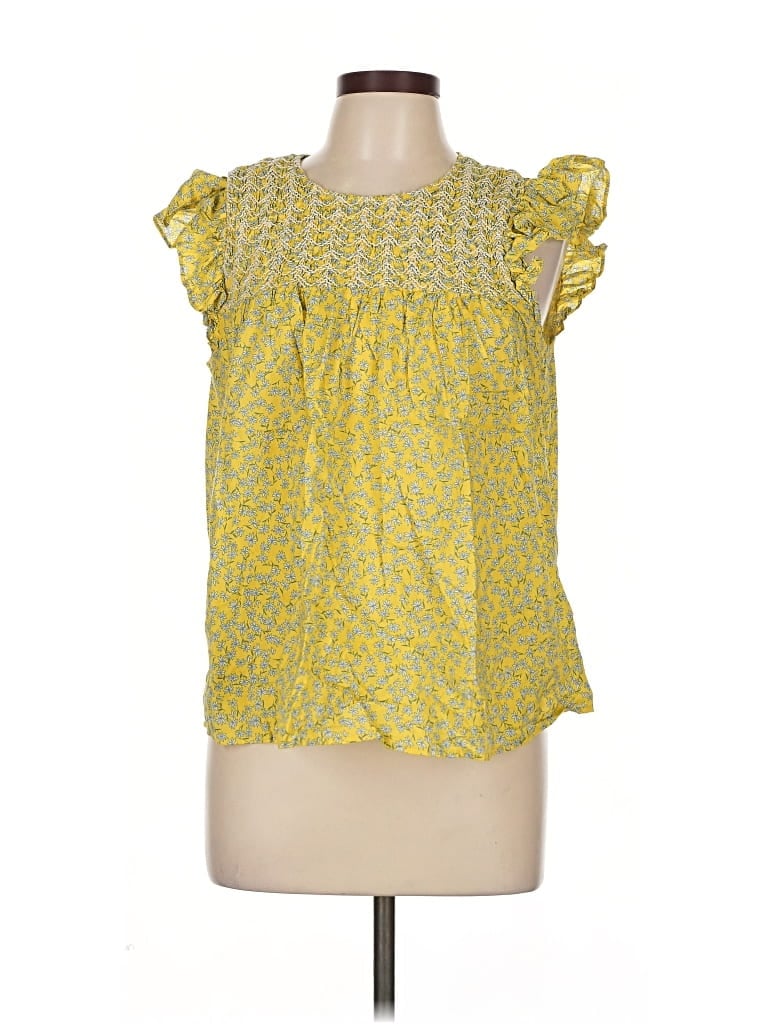 Pre-owned J.crew Factory Store Short Sleeve Blouse In Yellow