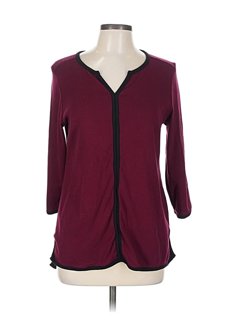 Pre-owned Karen Scott Cardigan Sweater In Burgundy