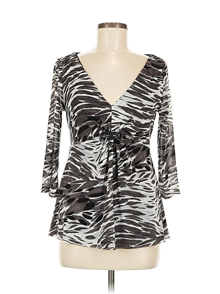 Pre-owned Kay Unger 3/4 Sleeve Blouse In Silver