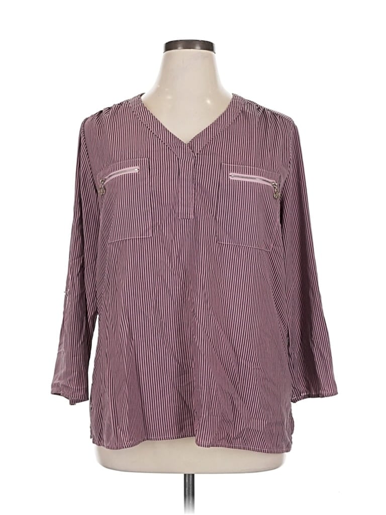 Pre-owned Adrienne Vittadini 3/4 Sleeve Blouse In Purple