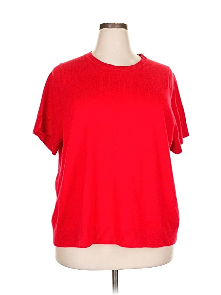 Pre-owned Lands' End Short Sleeve Top Red Scoop Neck Tops