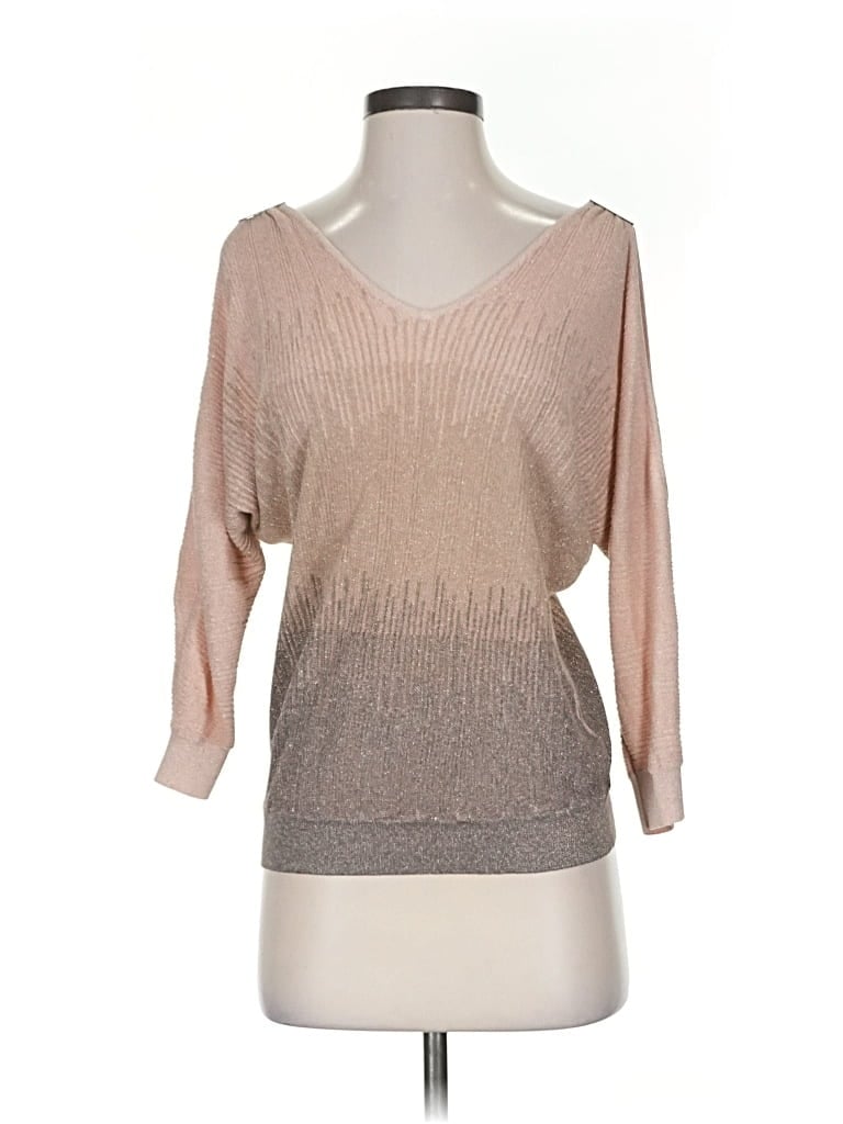 Pre-owned Inc International Concepts 3/4 Sleeve Top Tan V Neck Tops In Brown