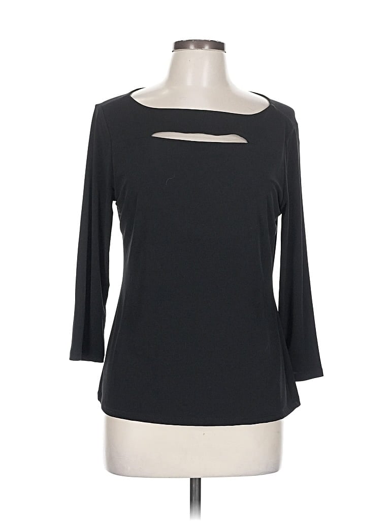 Click to view more detailed imagery on our partner's website Pre-owned Carmen Marc Valvo 3/4 Sleeve Top Black Keyhole Neckline Tops