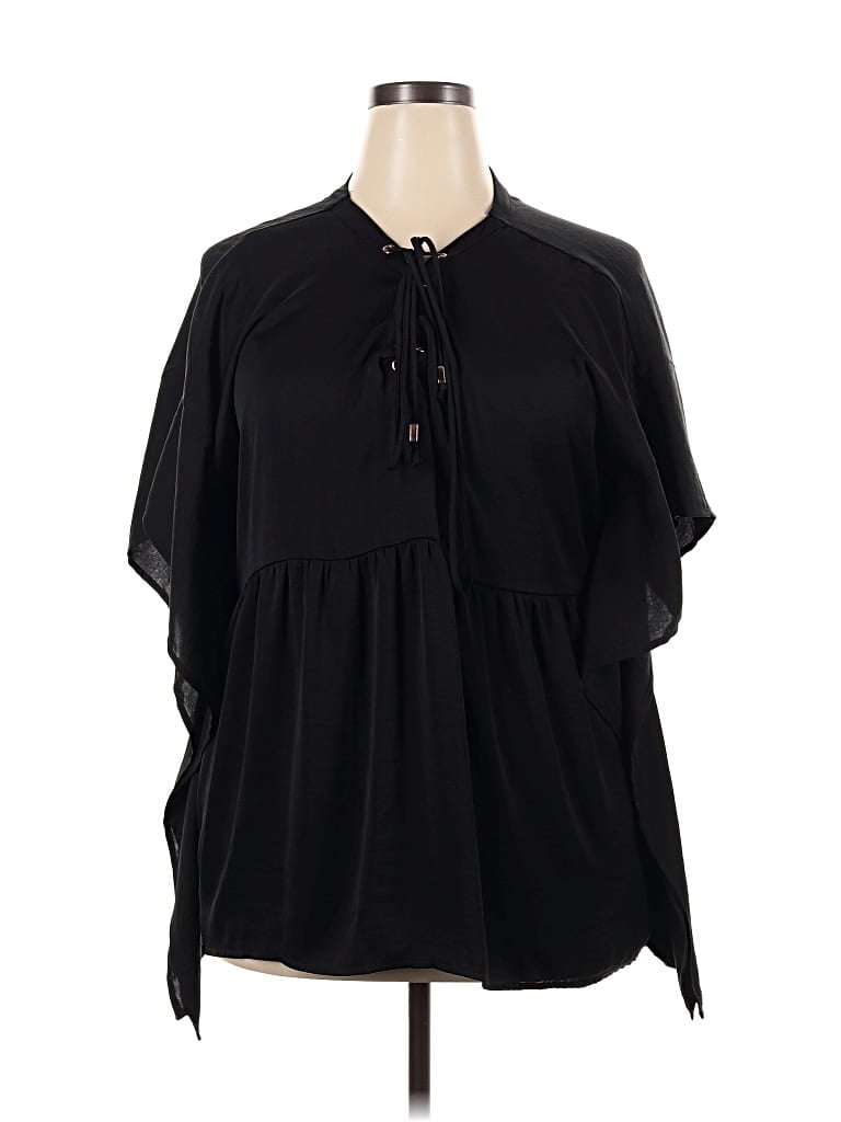 Pre-owned Lane Bryant Short Sleeve Blouse In Black