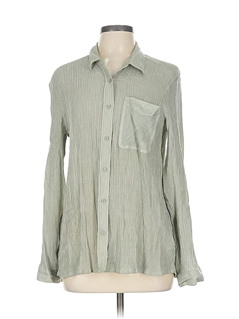Pre-owned Express Long Sleeve Button Down Shirt In Green