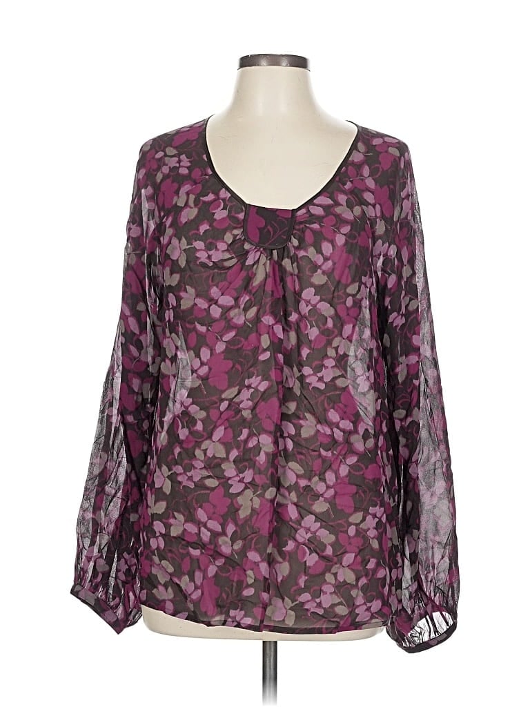 Pre-owned Jjill 3/4 Sleeve Silk Top Purple Sweetheart Neckline Tops