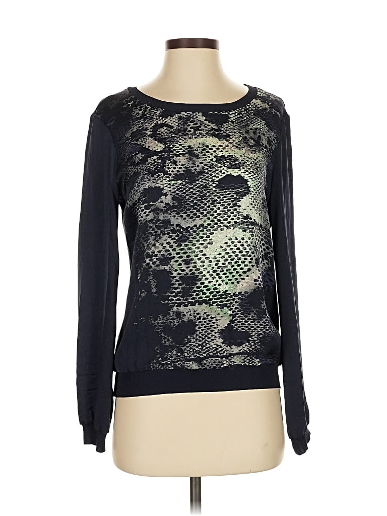 Pre-owned Elie Tahari Long Sleeve Top Black Snake Print Pattern Boatneck Tops