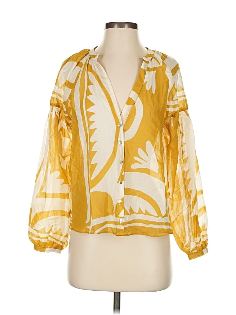 Pre-owned Mng 3/4 Sleeve Blouse In Yellow