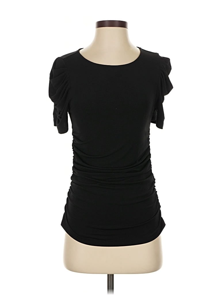 Pre-owned Dkny Short Sleeve Top Black Scoop Neck Tops
