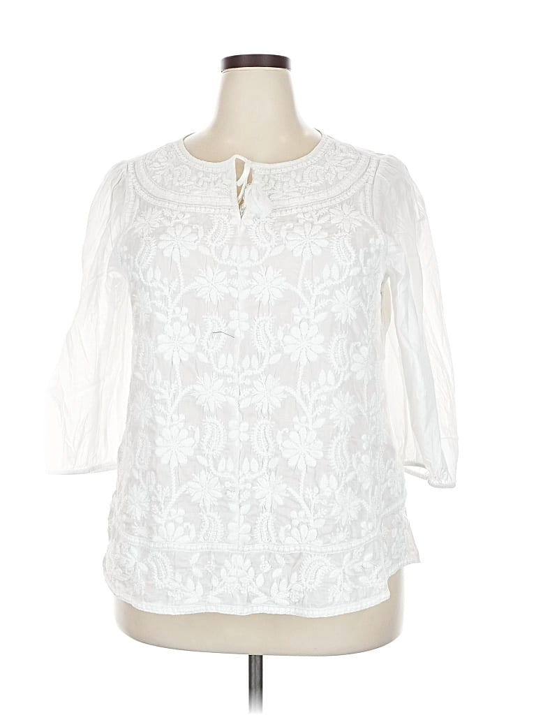 Pre-owned Style & Co 3/4 Sleeve Blouse In White
