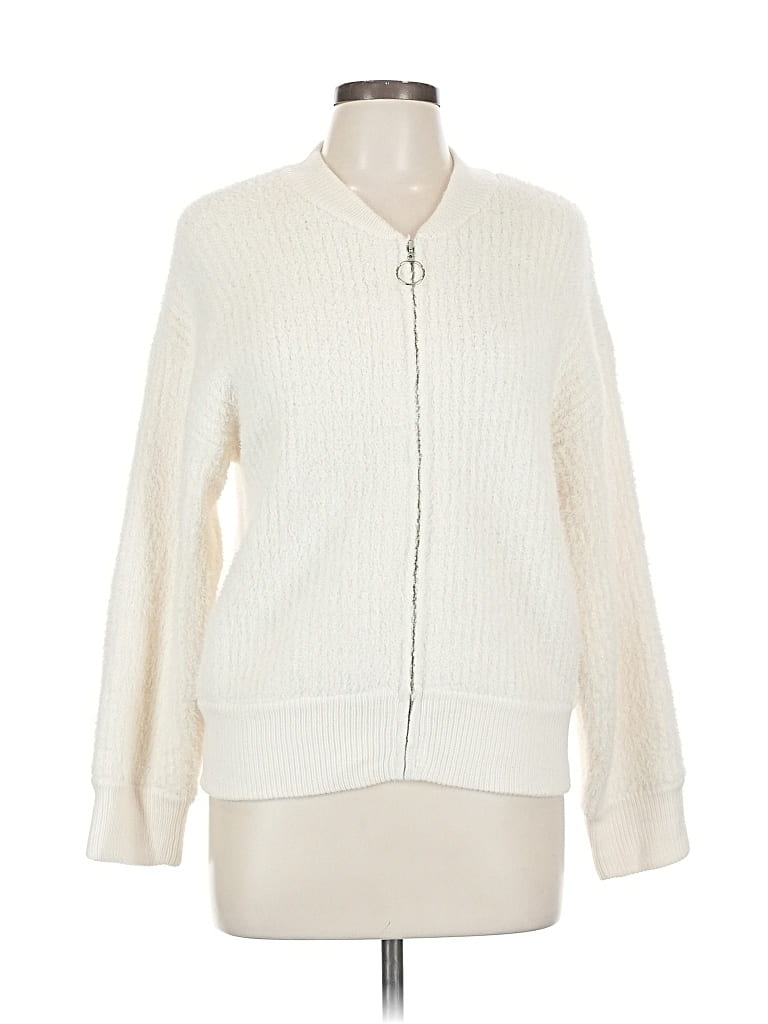 Pre-owned Pink Rose Cardigan Sweater In White