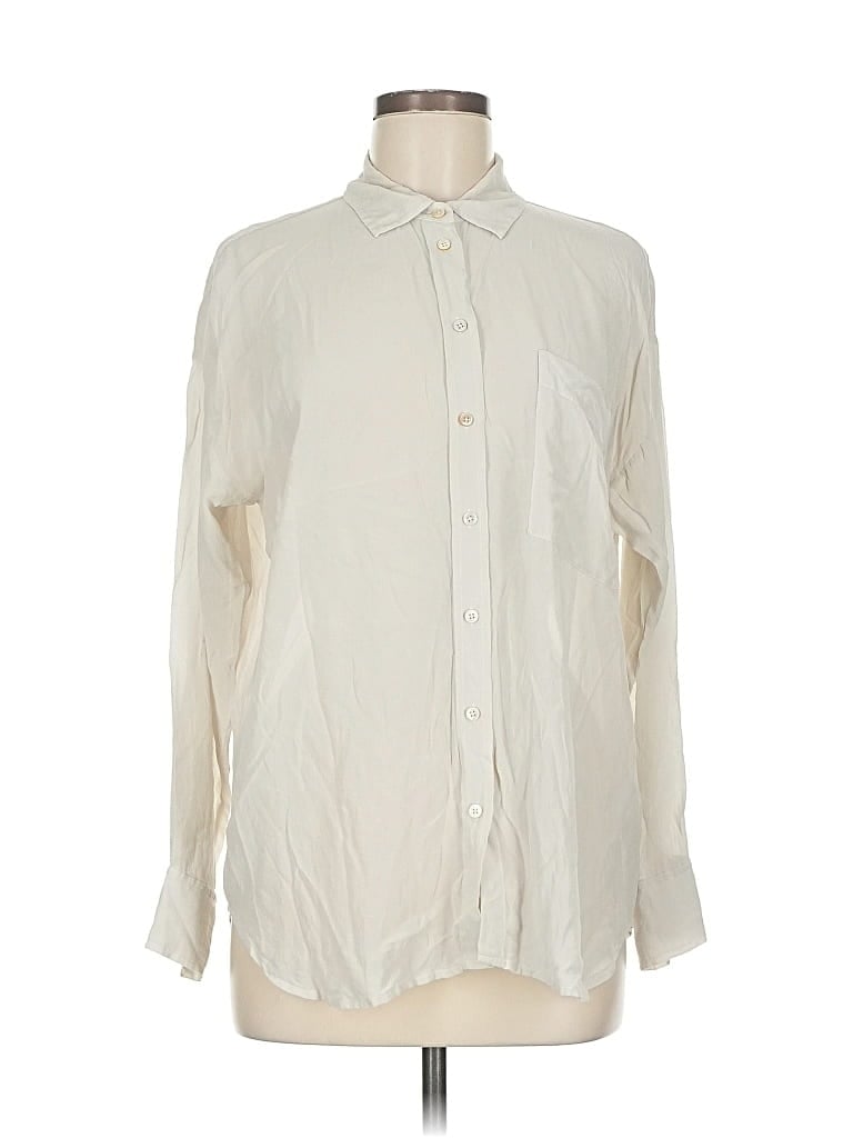 Pre-owned Everlane Long Sleeve Silk Top Ivory Mock Neckline Tops In White