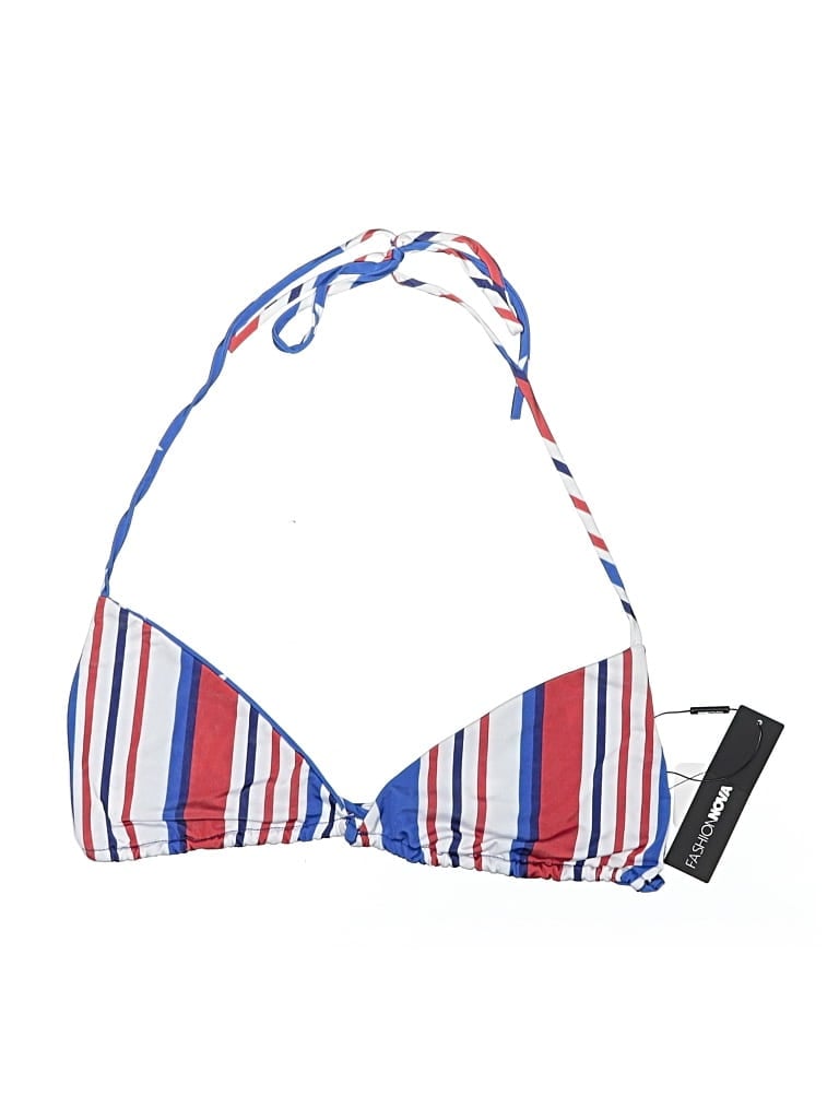 Fashion Nova Swimsuit Top Blue Stripes Pattern Swimwear In Multi