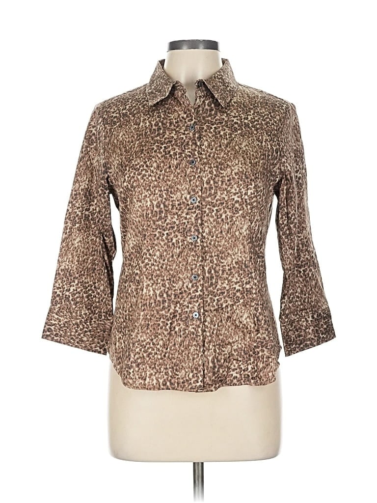 Pre-owned Talbots 3/4 Sleeve Button Down Shirt In Brown