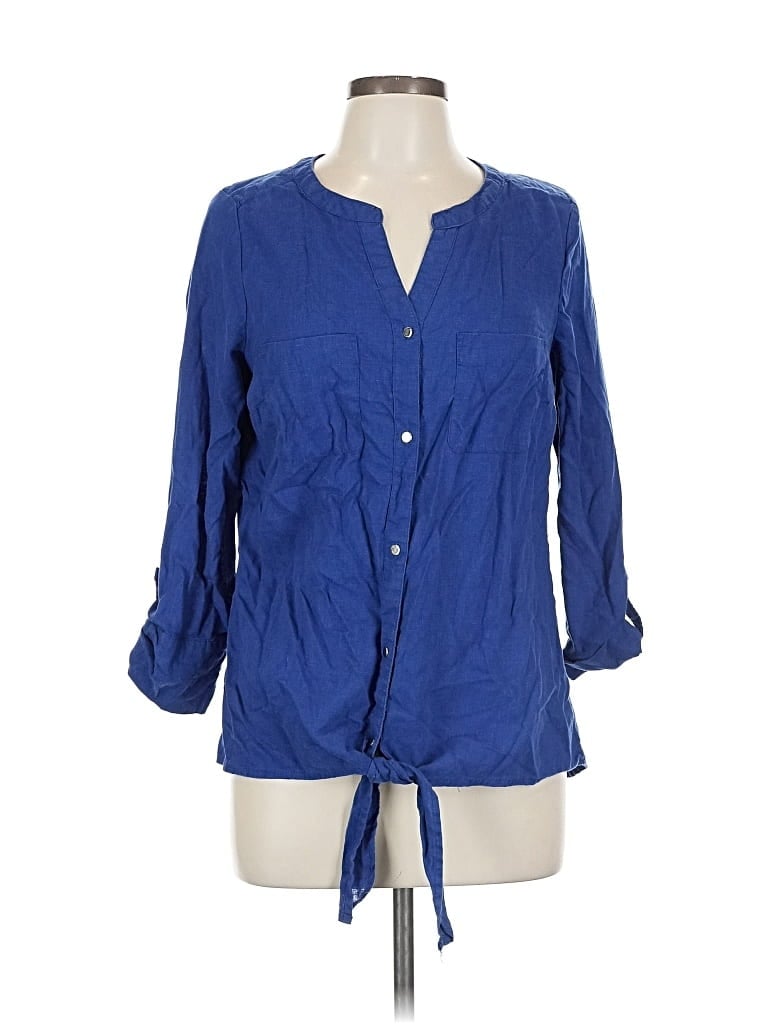 Pre-owned Emily Daniels 3/4 Sleeve Blouse In Blue