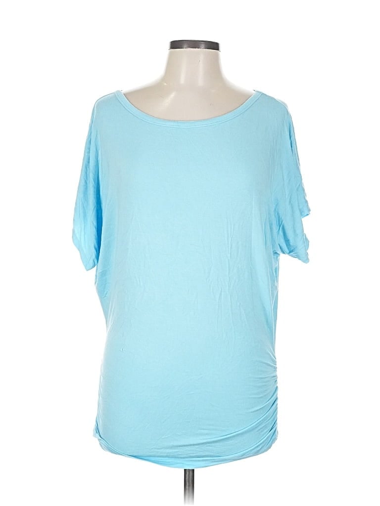 Pre-owned Made By Johnny Short Sleeve Top Blue Cold Shoulder Neckline Tops