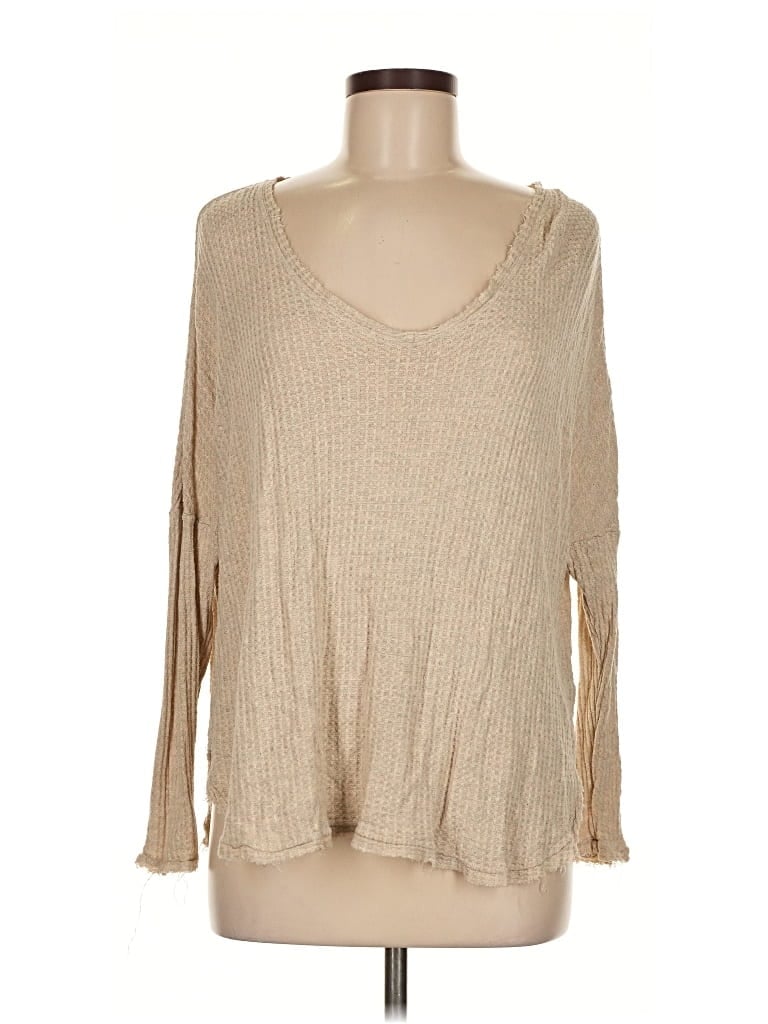 Pre-owned Out From Under Long Sleeve Top Tan Scoop Neck Tops In Brown