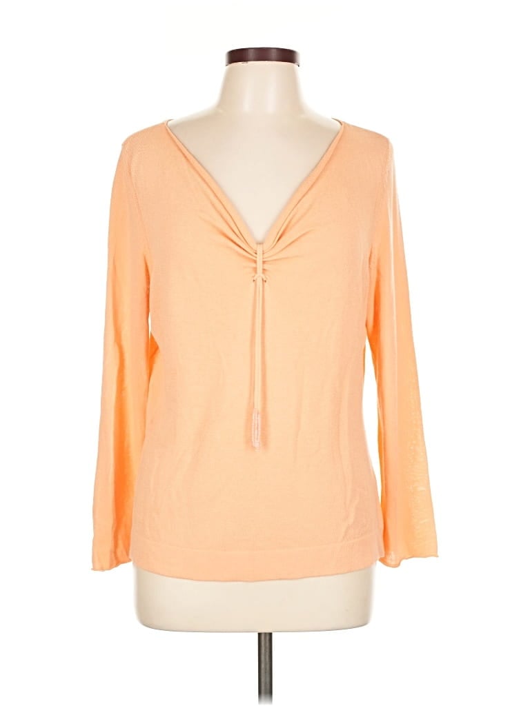 Pre-owned Sigrid Olsen Long Sleeve Top Orange Plunge Neckline Tops