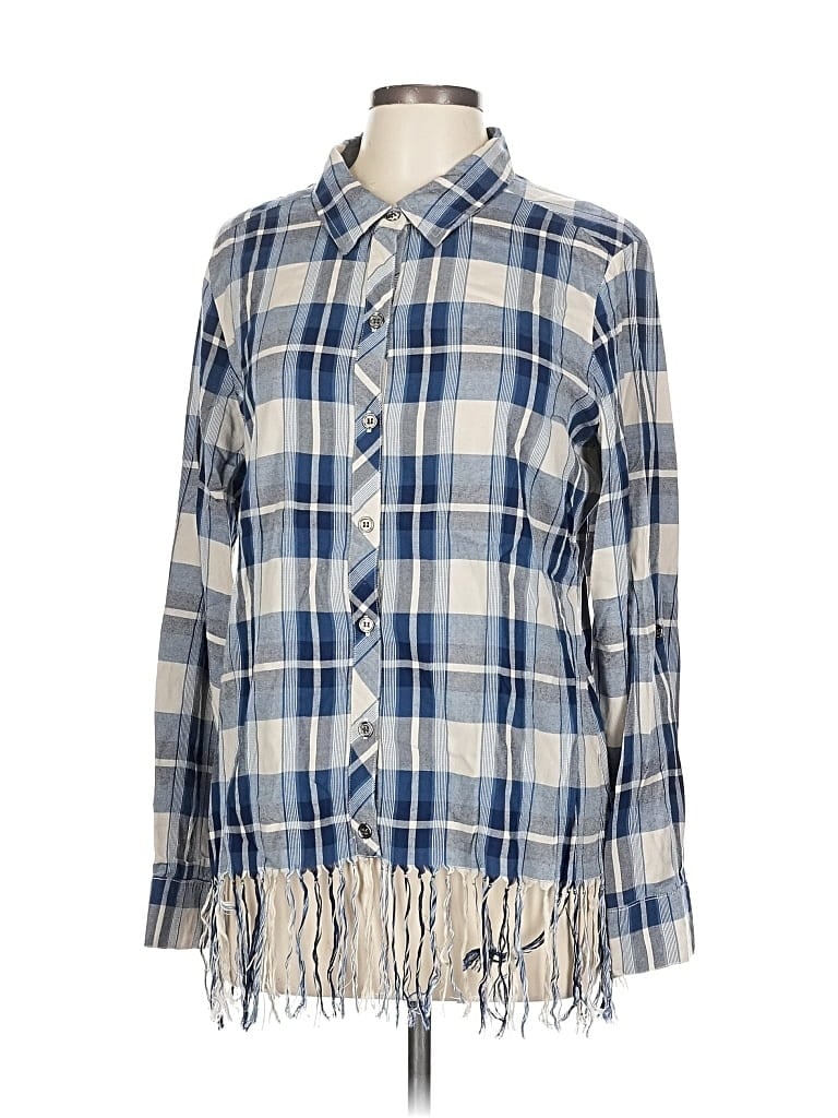 Pre-owned Karen Kane Long Sleeve Polo Shirt In Blue