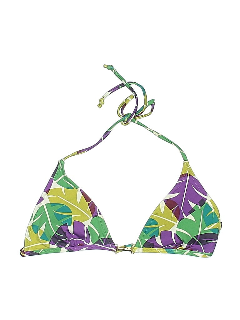 Pre-owned Bcbgmaxazria Swimsuit Top Purple Tropical Pattern Swimwear