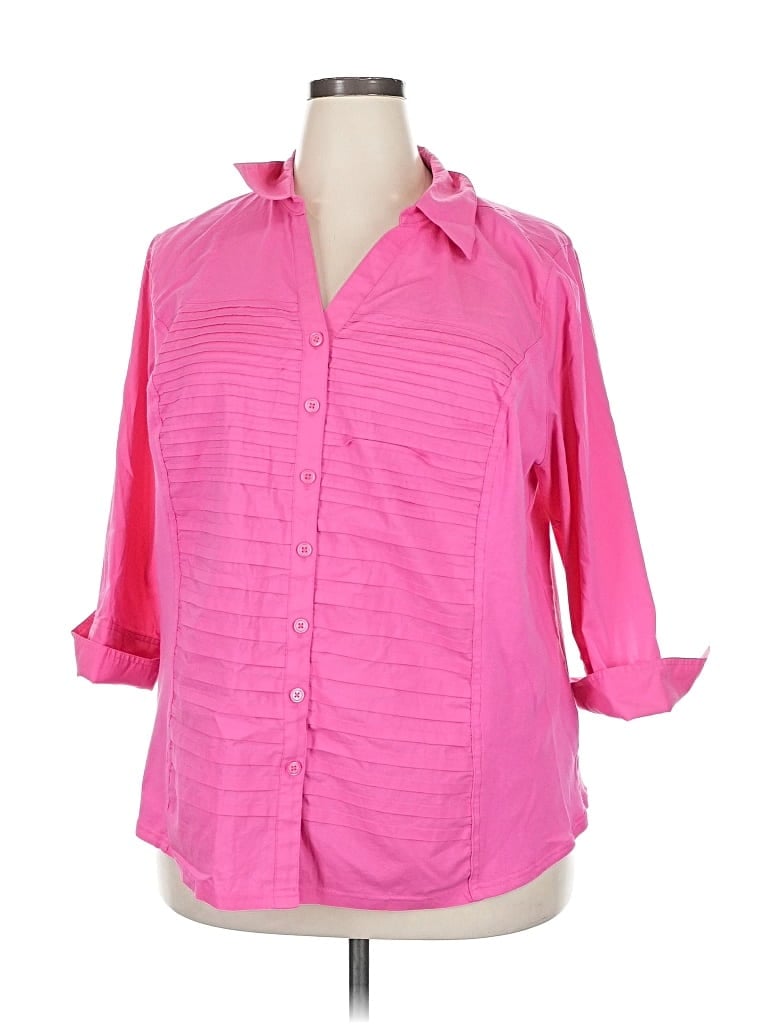 Click to view more detailed imagery on our partner's website Pre-owned Cj Banks 3/4 Sleeve Button Down Shirt In Pink
