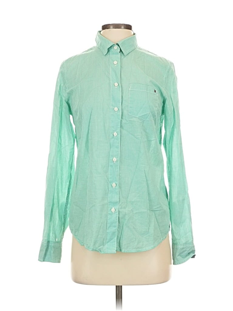 Pre-owned Tommy Hilfiger Long Sleeve Button Down Shirt In Green