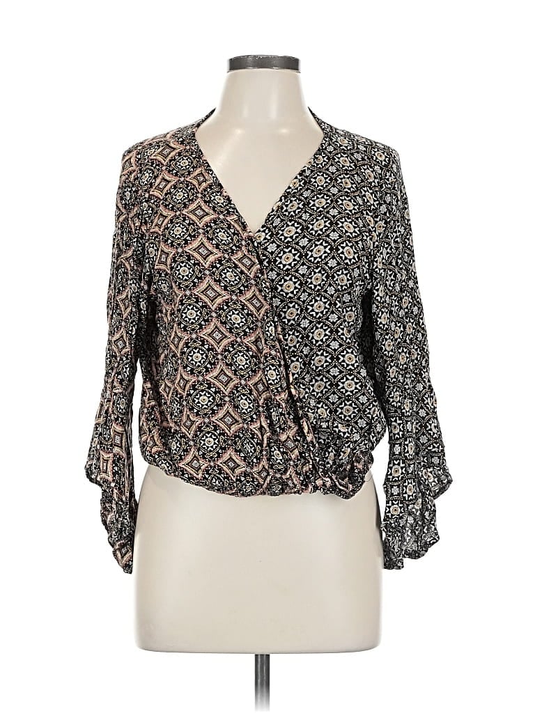 Pre-owned Angie Long Sleeve Blouse In Black