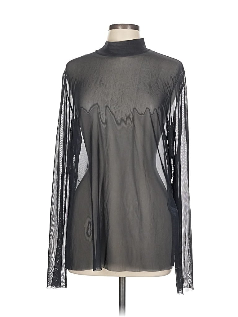 LUUKAA Pre-owned Long Sleeve Top Blue Metallic Pattern Turtleneck Tops