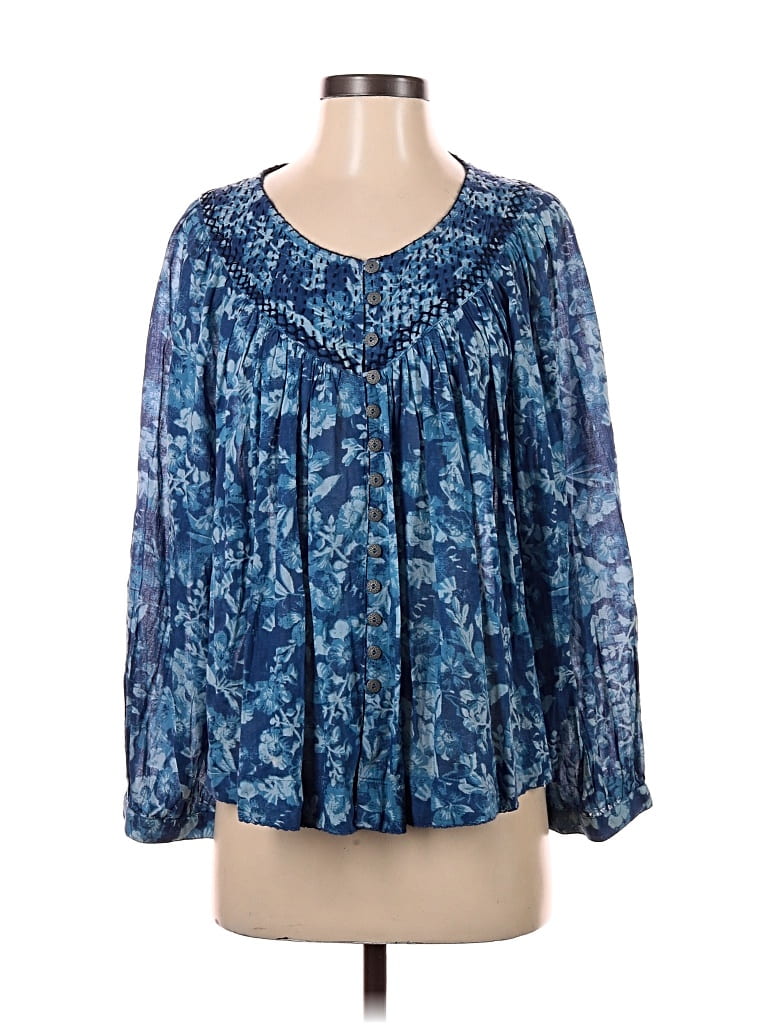 Pre-owned We The Free Long Sleeve Blouse In Blue