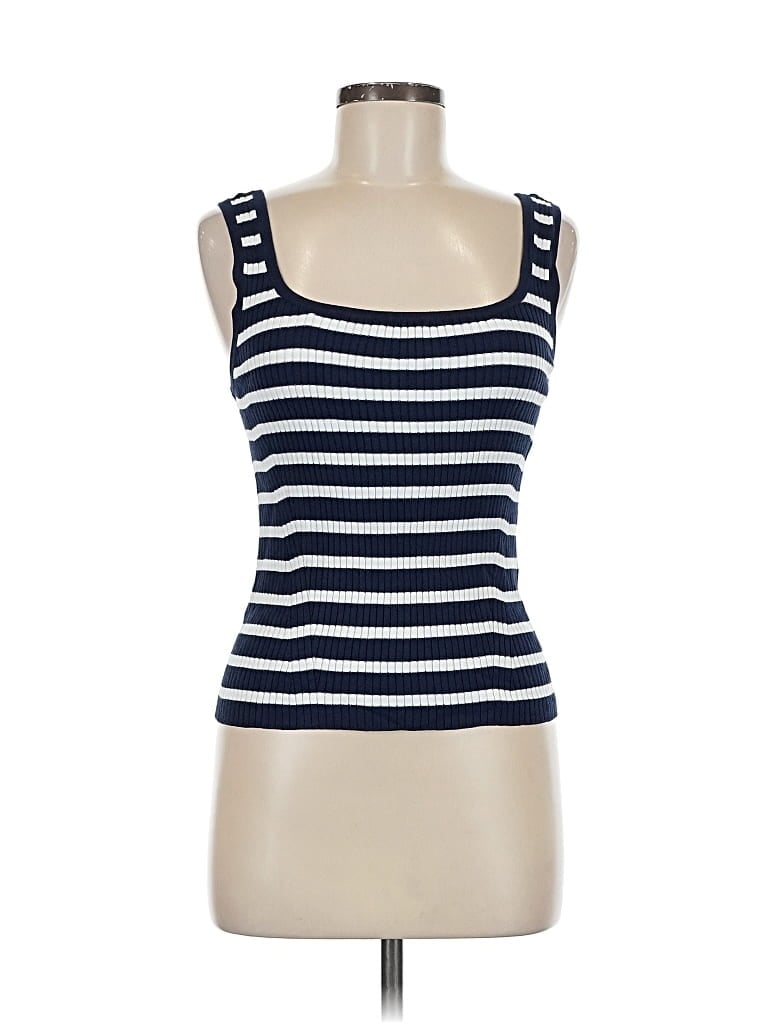 Pre-owned Ann Taylor Loft Tank Top Blue Stripes Pattern Strapless Neckline Tops