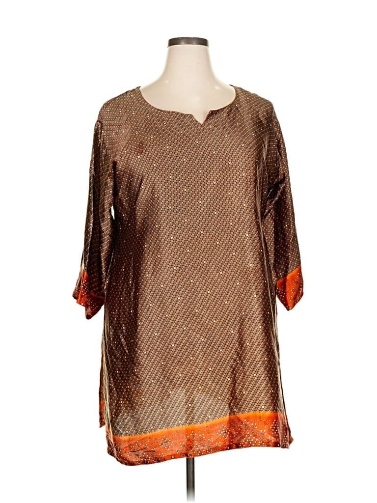 Pre-owned Unbranded 3/4 Sleeve Blouse In Brown