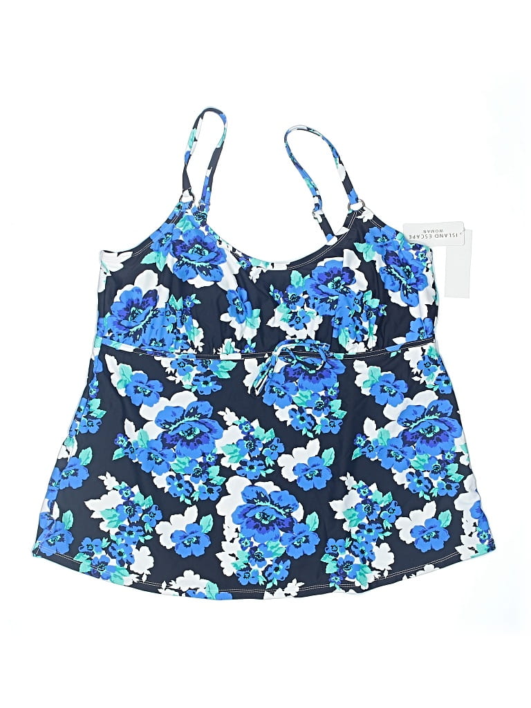 Pre-owned Island Escape Swimsuit Top Blue Floral Pattern Swimwear