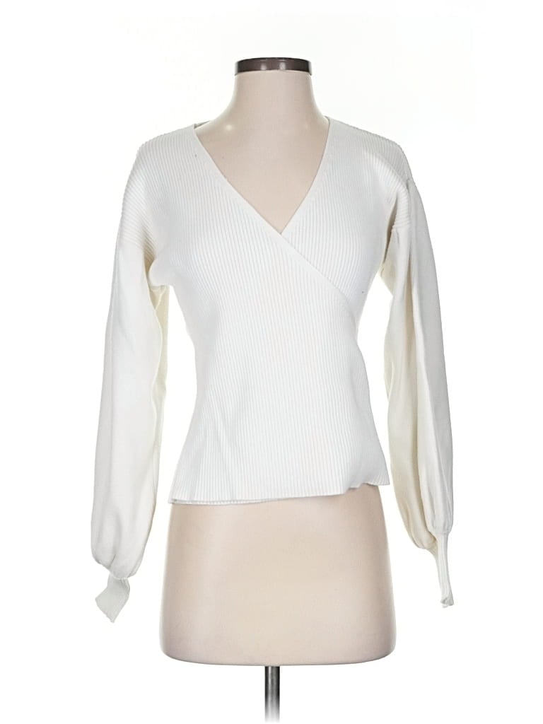 Pre-owned All In Favor Long Sleeve Blouse In White