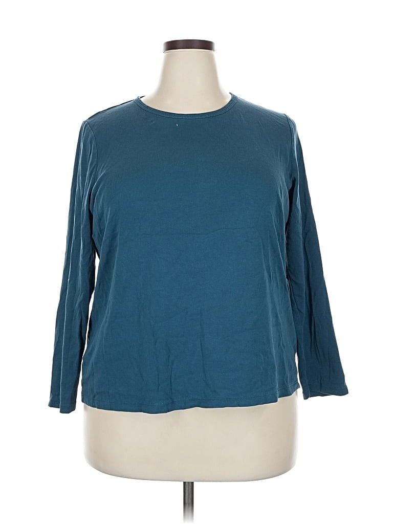 Pre-owned Lands' End 3/4 Sleeve T-shirt In Blue