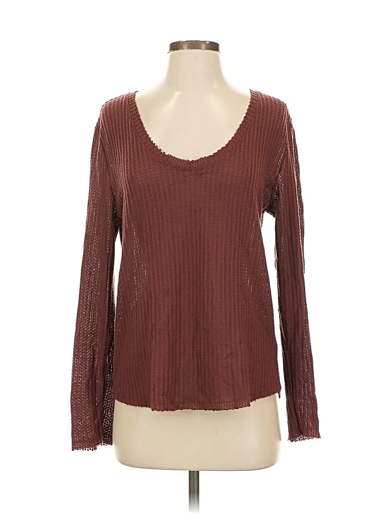 Pre-owned Double Zero Long Sleeve Top Brown Scoop Neck Tops