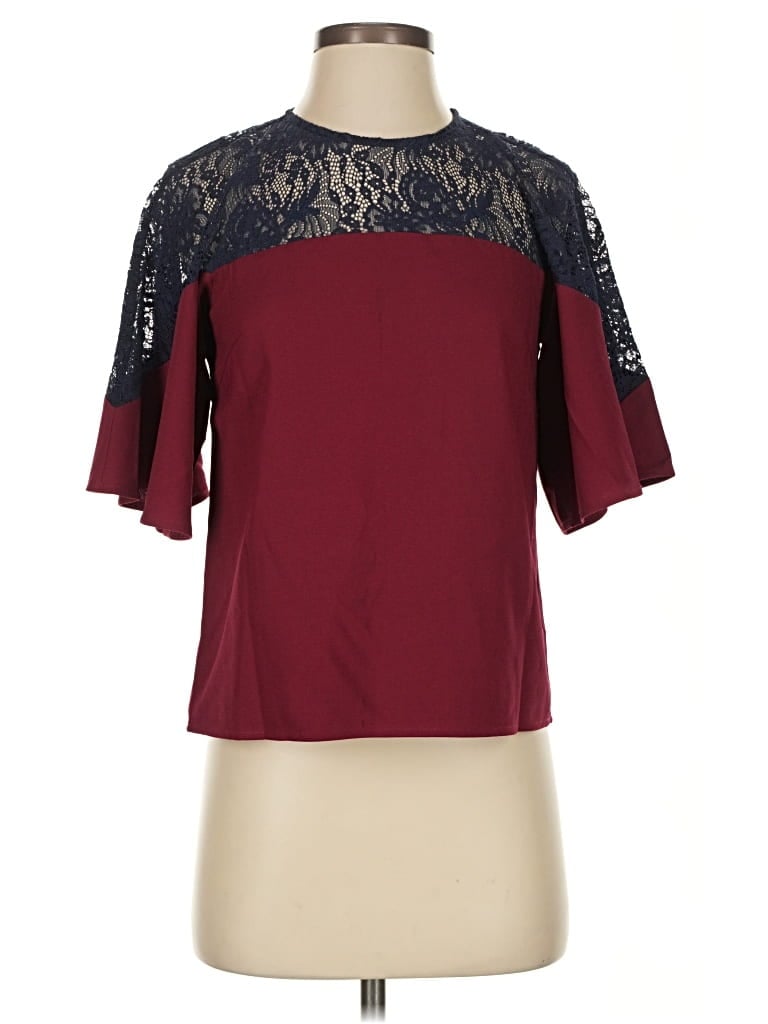 Pre-owned Love, Bonito Short Sleeve Top Burgundy Mock Neckline Tops