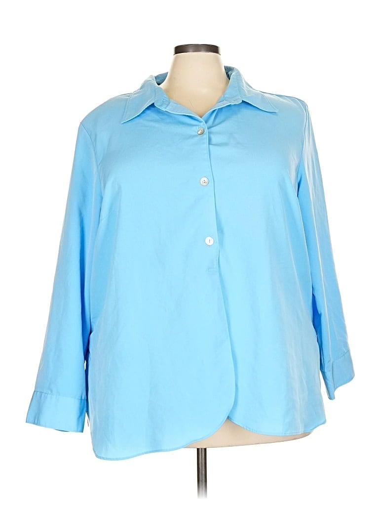SUSAN GRAVER Pre-owned 3/4 Sleeve Button Down Shirt In Blue