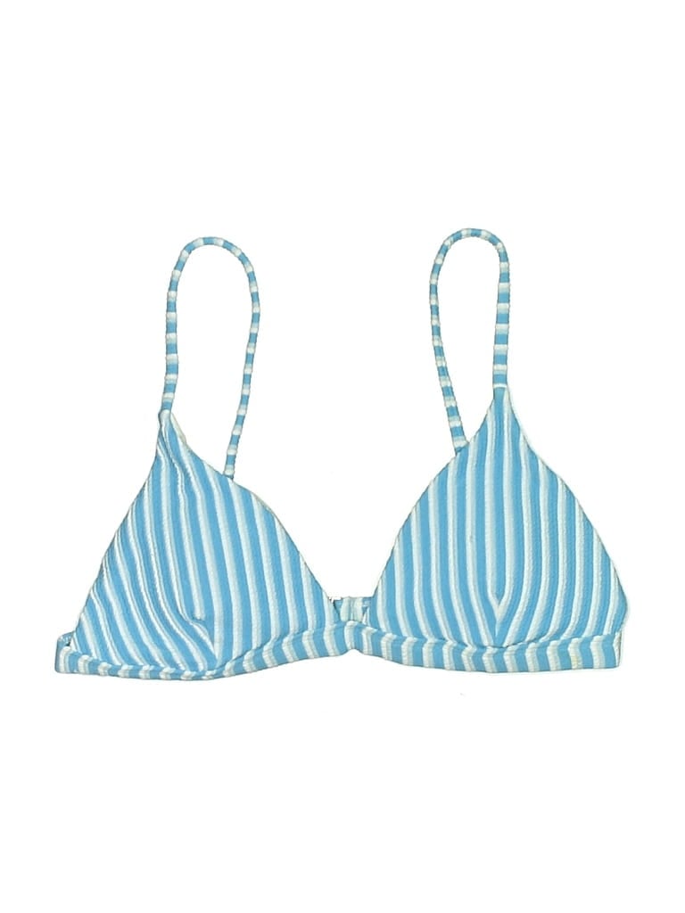 Pre-owned Rhythm Swimsuit Top Blue Stripes Pattern Swimwear