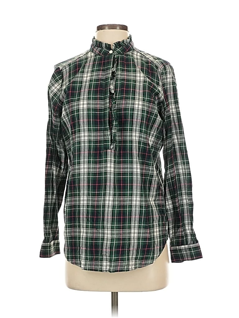 Pre-owned Ann Taylor Loft Long Sleeve Polo Shirt In Green