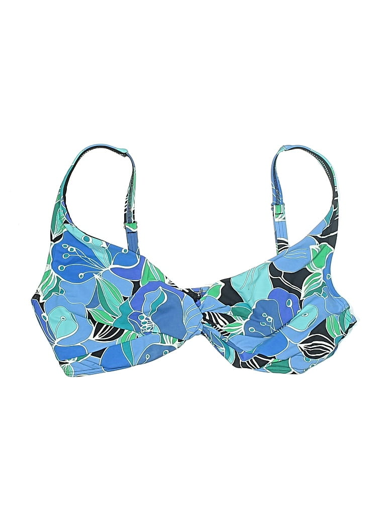 Pre-owned Lands' End Swimsuit Top Blue Tropical Pattern Swimwear