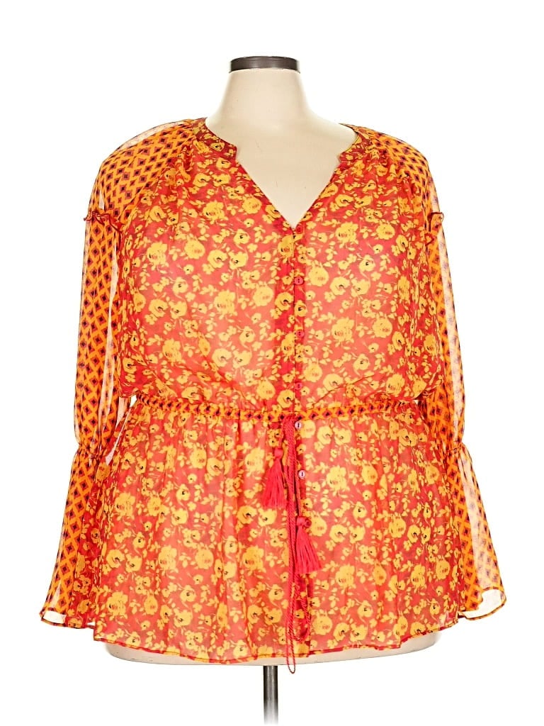 Pre-owned Lane Bryant 3/4 Sleeve Blouse In Orange