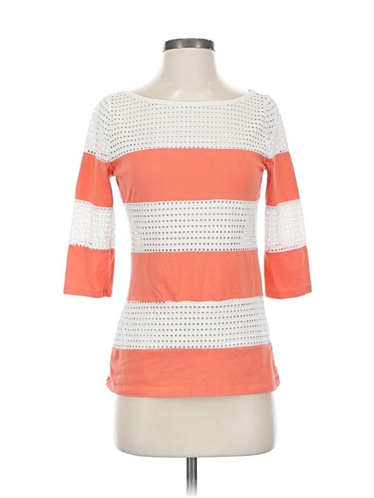 Pre-owned Ann Taylor Factory 3/4 Sleeve Top Orange Boatneck Tops