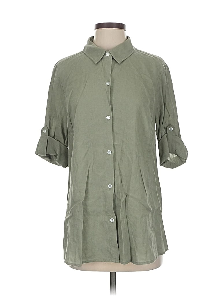 Pre-owned Intro 3/4 Sleeve Button Down Shirt In Green